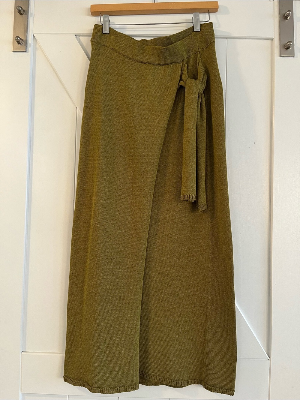 Massimo Dutti Olive Green Wrap Maxi Skirt with Tie